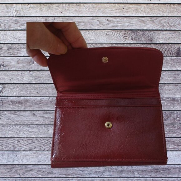 Women's Red/Burgundy Gold Frame Kiss Lock Wallet - Picture 3 of 5